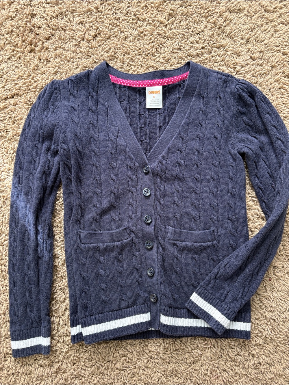 Gymboree Navy Cable-Knit Cardigan with White Stripe Trim